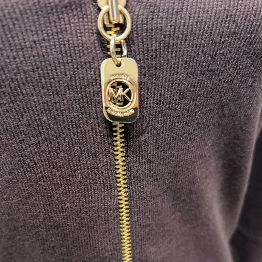 NWT Michael Kors Brown Zip Front V Neck Long Sleeve Cardigan Sweater Size S‎